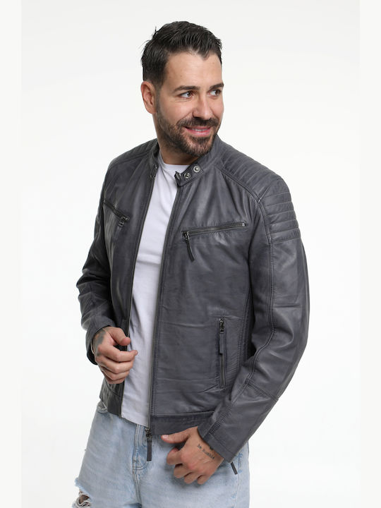 Men's leather jacket grey Casual CODE:JONNY