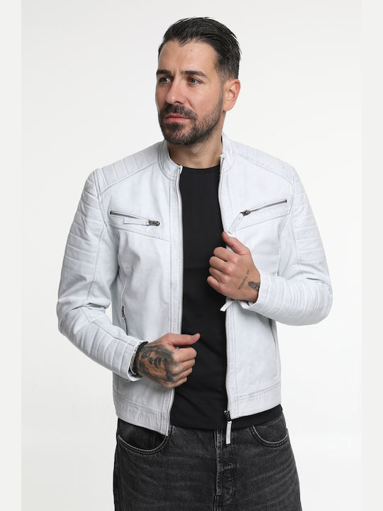 Men's leather jacket white biker type CODE:TOMASSO