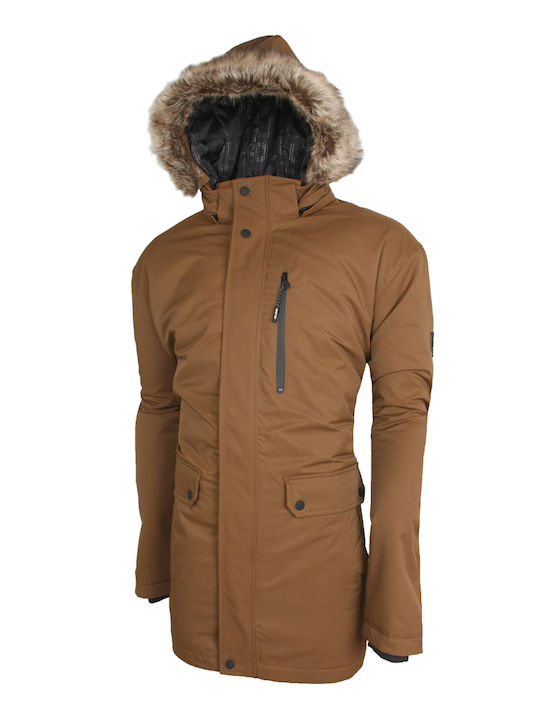 Double Men's Winter Parka Jacket Windproof Tabac Brown