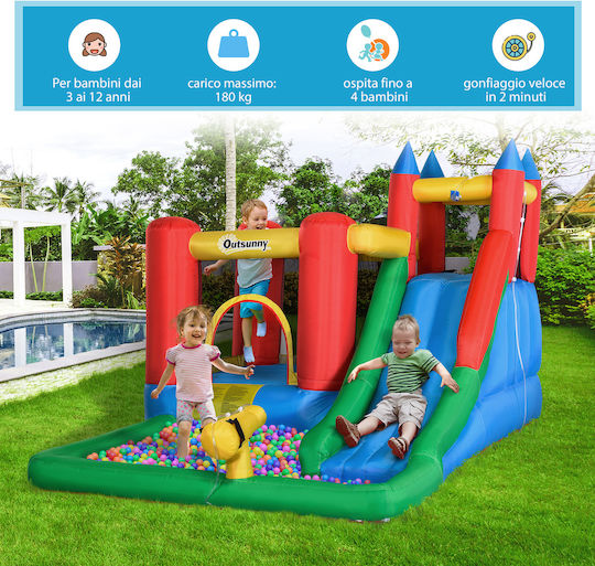 Outsunny Φουσκωτό Fun Castle Κάστρο με Τραμπολίνο & Τσουλήθρα για 3-8 Ετών