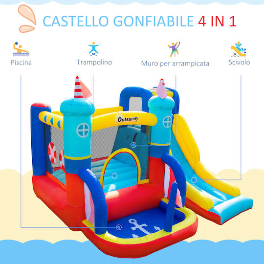 Outsunny Inflatable Bouncy Time Castle with Trampoline and Slide for 3-8 Years
