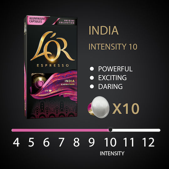 L'Or Kapseln Espresso India Kompatibel mit Maschine Nespresso 10Mützen
