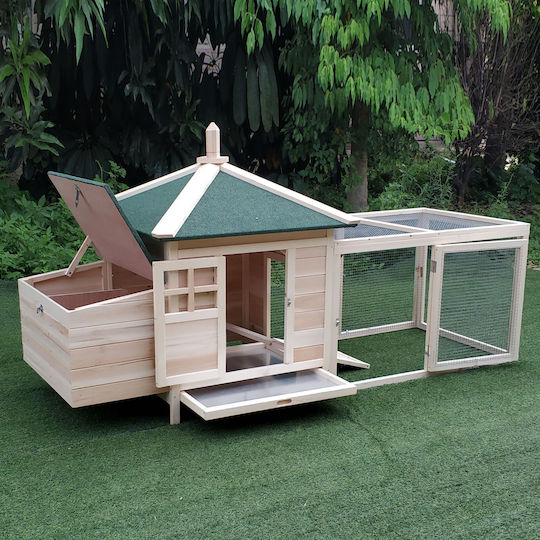 Pawhut Wooden Poultry Coop 2-Level L1.96 x W0.97 x H0.76m
