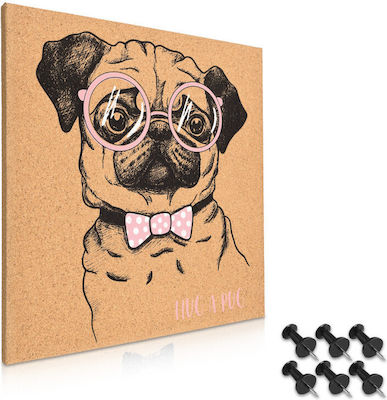 Navaris Cork Notice Board Cute Pug 40x40cm