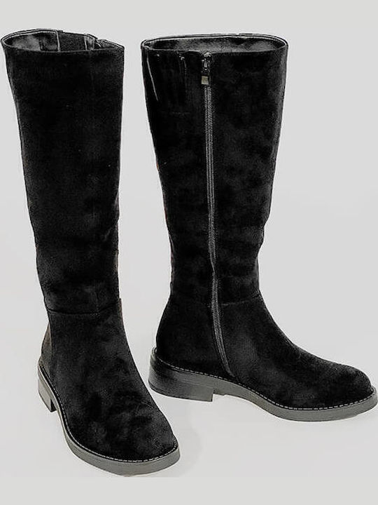Suede Women's Boots with Zipper Black