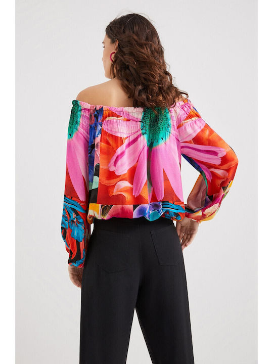 M. Christian Lacroix Γυναικείο Καλοκαιρινό Crop Top Off-Shoulder Μακρυμάνικο Floral Πολύχρωμο