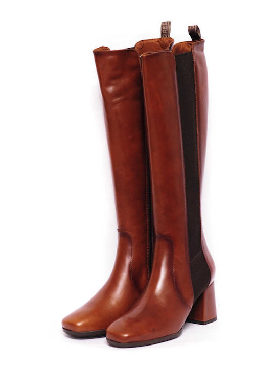 Leather Women's Boots with Rubber Brown