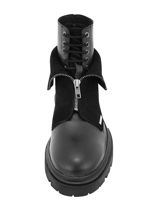 Lajes Leather Black Boots with Zipper