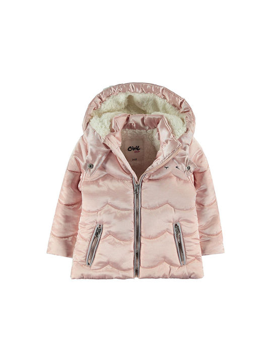 Kids jacket with hood and 'kitty' salmon lining for girls (2-6 years)