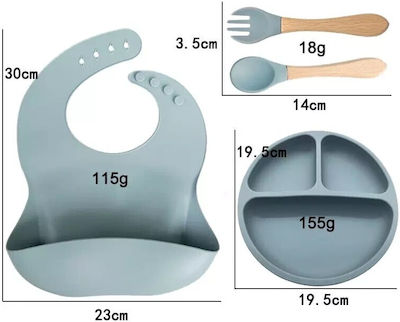 Beboulino Feeding Set made of Silicone with Non-Slip Base Light Blue 4pcs