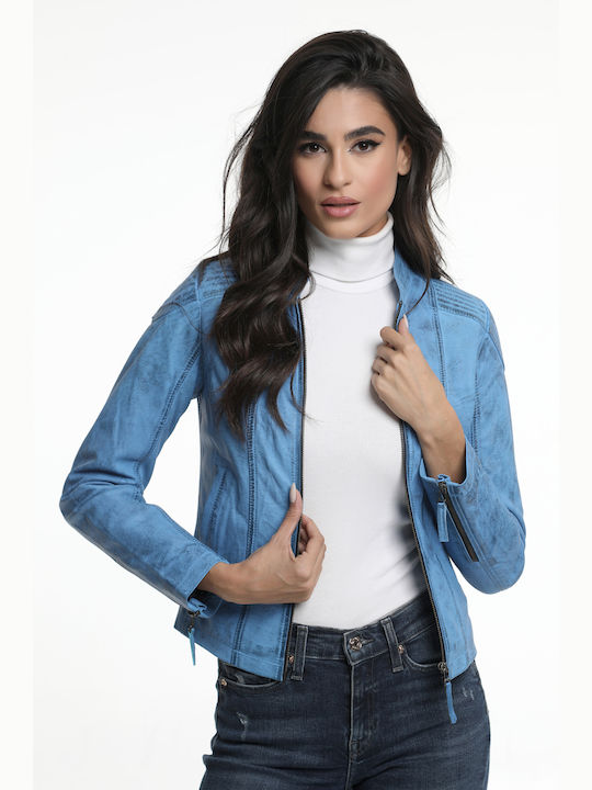 Women's leather jacket blue moto/casual CODE: CLIVE