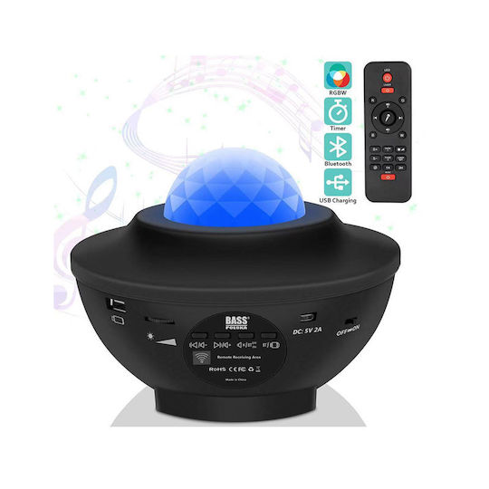 Bass Polska Led Παιδικό Φωτιστικό Projector με Προβολή Αστεριών με Εναλλαγές Χρωματισμών Μαύρο 16.2x16.2x13εκ.