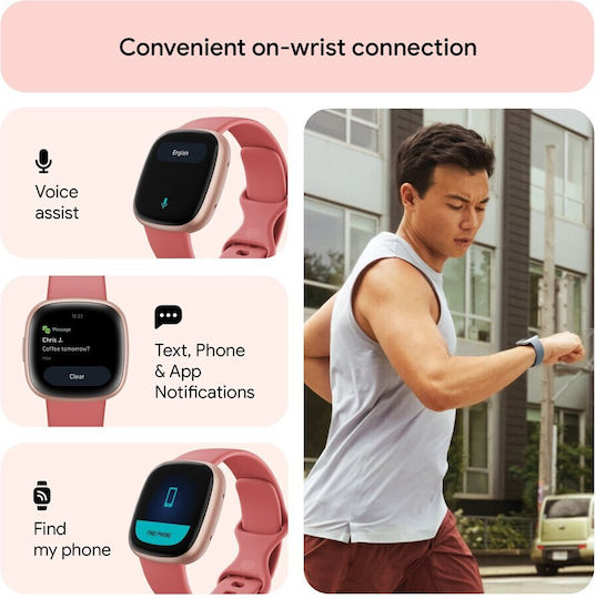 Fitbit Versa 4 Aluminium 41mm Waterproof Smartwatch with Heart Rate Monitor (Pink Sand/Copper Rose)