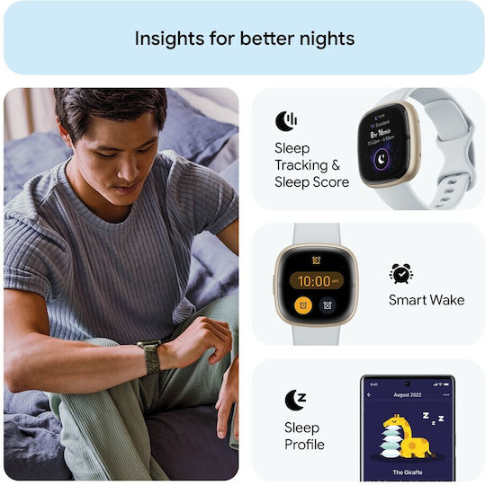 Fitbit Sense 2 Aluminiu Rezistent la apă Smartwatch (Blue Mist/Soft Gold)