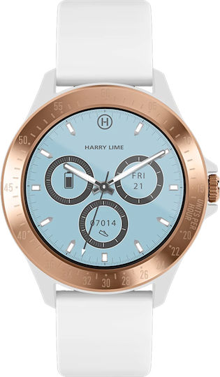 Harry Lime HA07 Aluminum 44mm Smartwatch with Heart Rate Monitor Rose Gold White Silicone