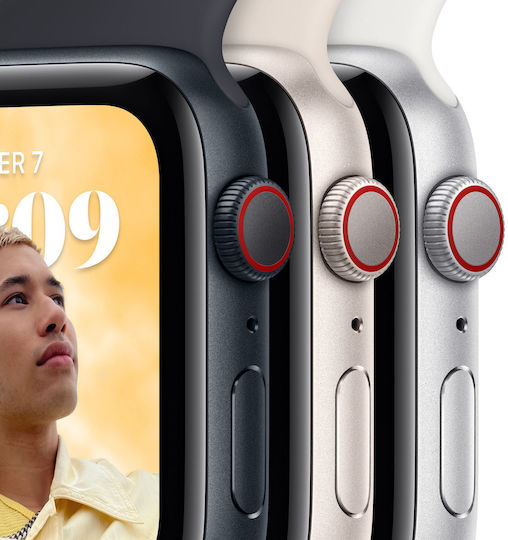 Apple Watch SE 2022 Cellular Aluminium 44mm Αδιάβροχο με eSIM και Παλμογράφο (Midnight with Midnight Sport Band)