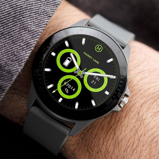 Harry Lime HA07 Aluminium 44mm Smartwatch με Παλμογράφο (Black / Grey Silicone)