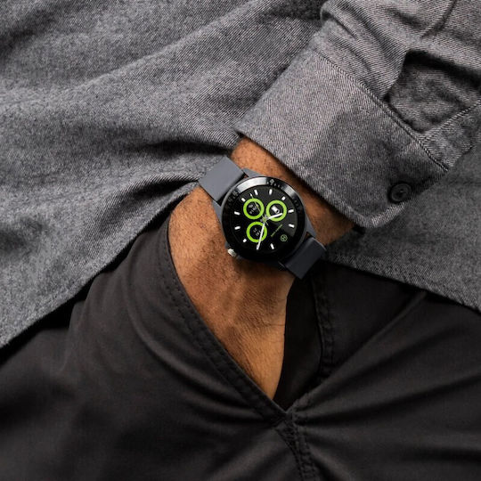 Harry Lime HA07 Aluminium 44mm Smartwatch με Παλμογράφο (Black / Grey Silicone)
