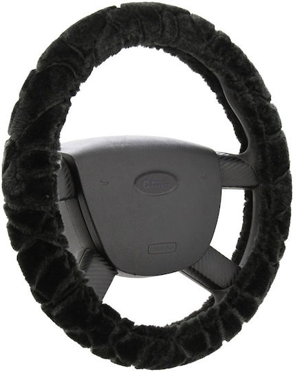 Compass Car Steering Wheel Cover Smooth with Diameter 37-39cm Synthetic Black Fur