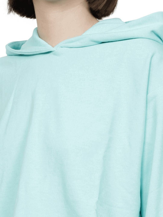 Cropped Women's Sweatshirt Hooded Light Blue