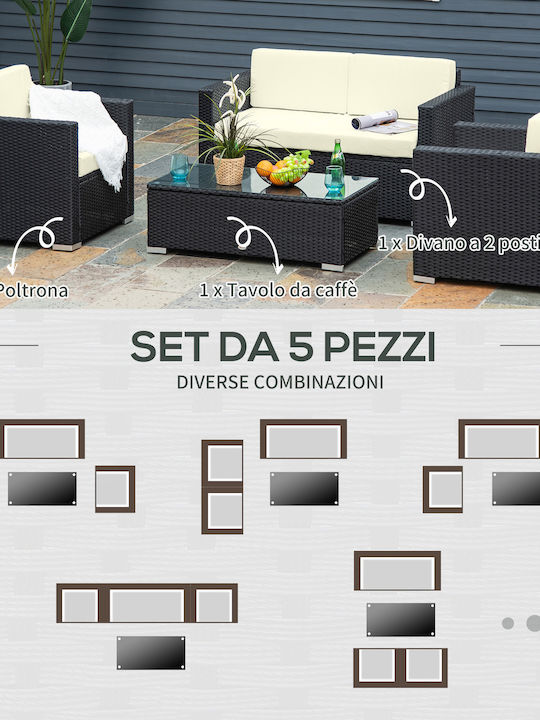 Outsunny Garten- und Outdoor-Möbelsets Wohnzimmer Typsatz 4 Stück Creme mit Kissen