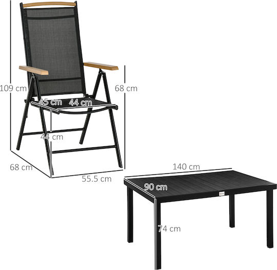 Set Sala De Mese Pentru Exterior 5 Piese Negru