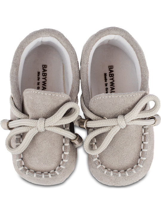 Babywalker Christening Leather Moccasins Soft Sole Gray