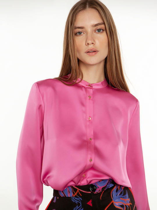 Women's Satin Long Sleeve Shirt Pink