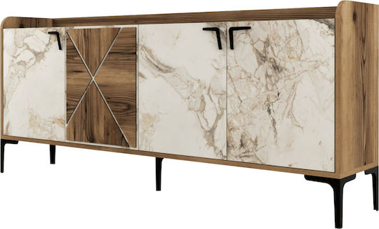 Bufet Walnut / White Marble Effect 180x35x78cm