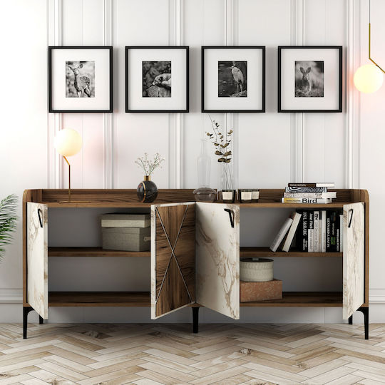Bufet Walnut / White Marble Effect 180x35x78cm