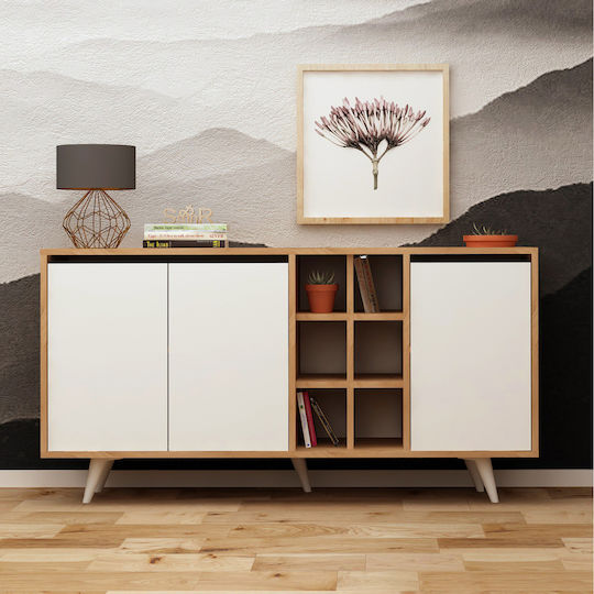 Μπουφές Ξύλινος Καρυδί / Λευκό 140x40x86cm