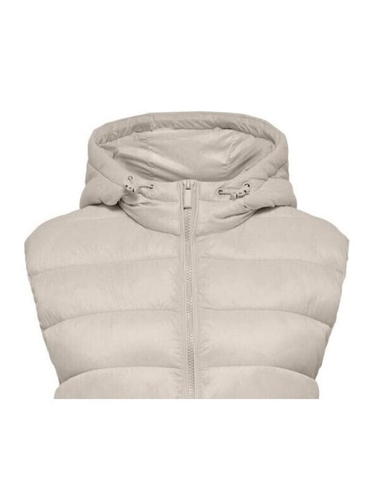 Melody Women's Long Puffer Jacket for Winter with Hood Beige Light
