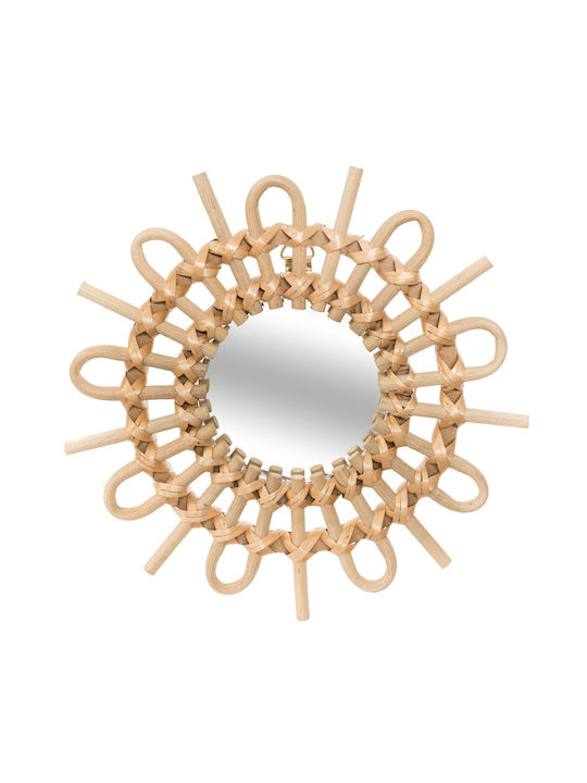 A-s Sun Wall Mirror with Brown Wooden Frame Diameter 27cm 3pcs