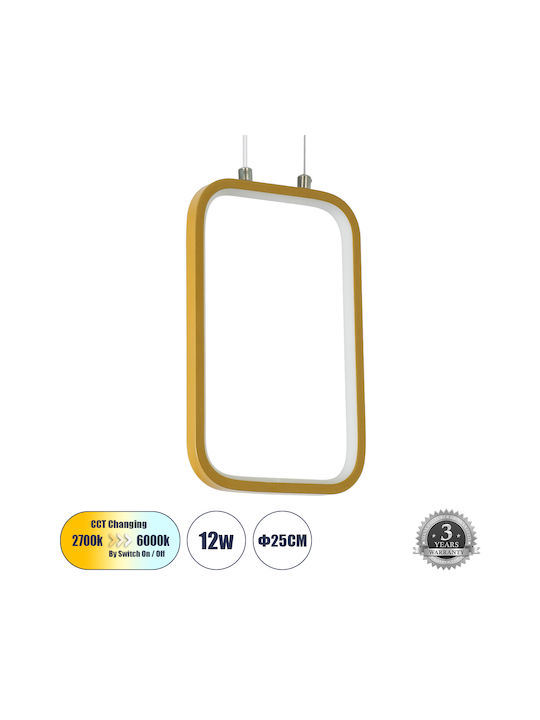 GloboStar Deroba Κρεμαστό Φωτιστικό Χρυσό LED 16x25.5εκ.