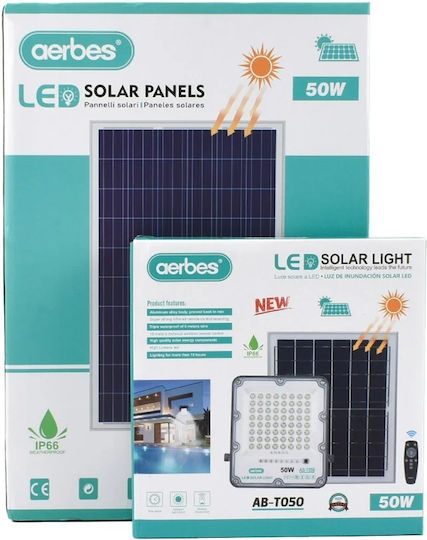 Aerbes Rezistent la apă Solar Proiector LED 50W Alb Rece 6000K cu Telecomandă IP66