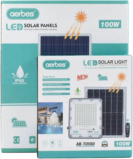 Aerbes Στεγανός Ηλιακός Προβολέας LED 100W Ψυχρό Λευκό 6000K με Τηλεχειριστήριο IP66