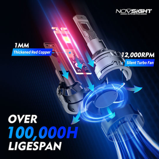 NovSight Lamps Car H11 13000lm LED 6500K Cold White 12-24V 30W 2pcs