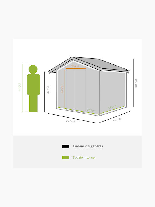 Metallic Garden Shed with Air Vents L2.77xW1.95xH1.92m