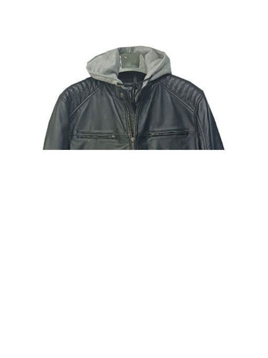 Luciano Faketti Leather jacket with detachable hood black