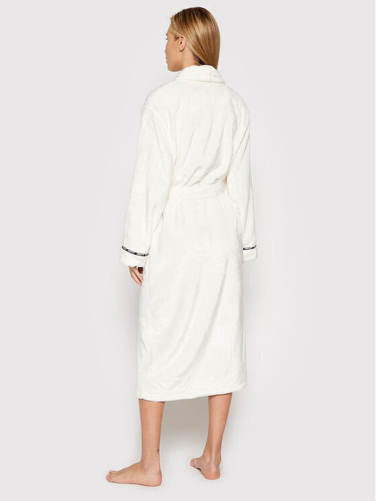 DKNY Χειμερινή Γυναικεία Fleece Ρόμπα Λευκή