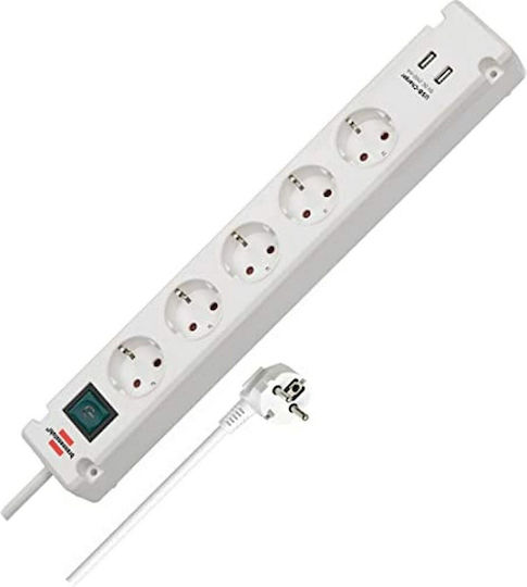 Brennenstuhl Power Strip 5 Positions with 2 USB-A, Switch and Cable 3m