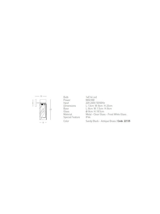 Zambelis Lights Επιτοίχιο Εξωτερικό Σποτ E14 IP44 13x8x23εκ.