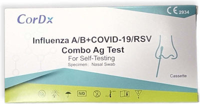CorDX Influenza A/B & Covid-19/RSV Combo 1τμχ Αυτοδιαγνωστικό Τεστ Ταχείας Ανίχνευσης Αντιγόνων Covid-19 & Γρίπης με Ρινικό Δείγμα