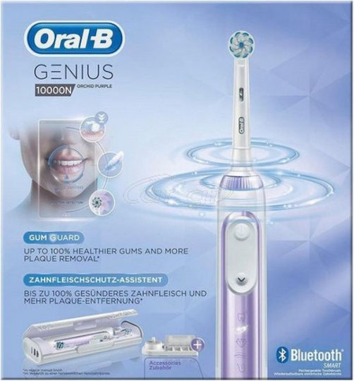 Oral-B Genius 10000N Ηλεκτρική Οδοντόβουρτσα με Χρονομετρητή, Αισθητήρα Πίεσης και Θήκη Ταξιδίου Μωβ