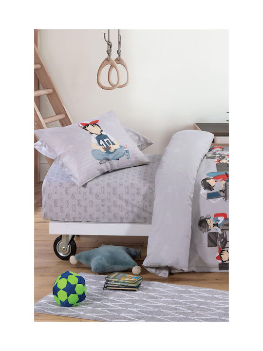Nef-Nef Homeware Busy Day Set Kids Duvet Cover Single with Pillowcase Cotton Gray 160x240cm