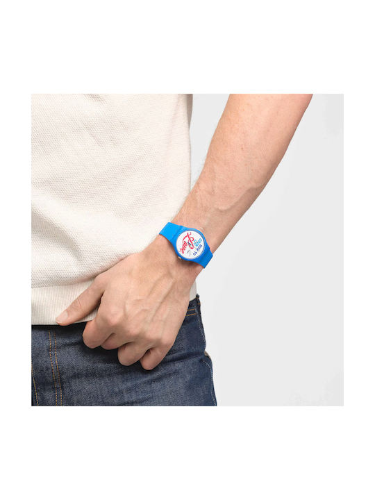 Swatch Watch Battery with Blue Rubber Strap