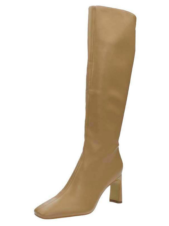 Corina Leather Women's Boots with High Heel Beige