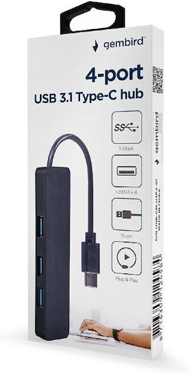 Gembird Hub 4 Θυρών USB 3.1 με σύνδεση USB-C