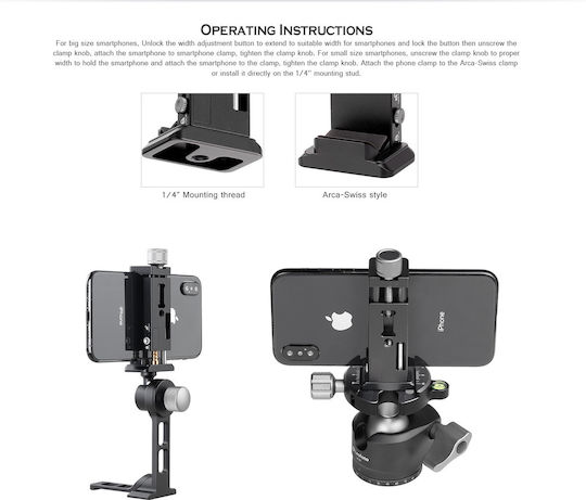 Leofoto PC-90II Phone Holder Phone Adapter for Tripod