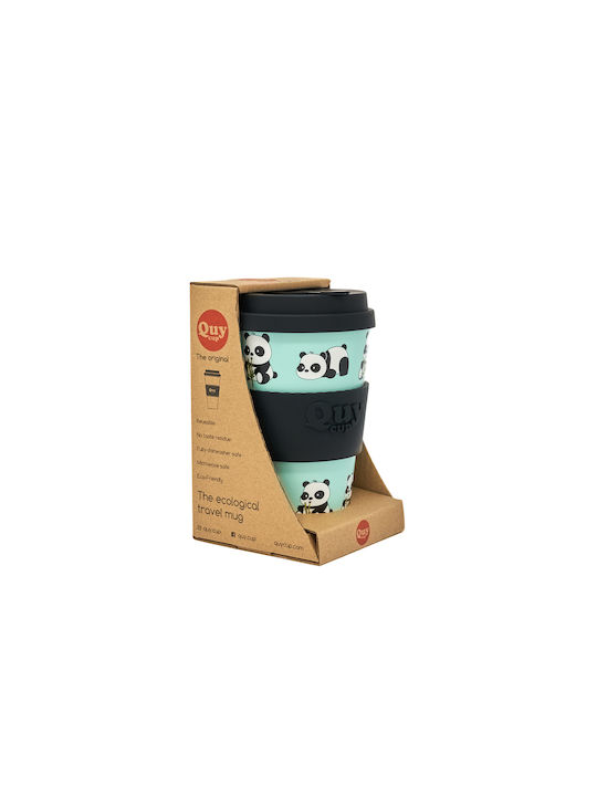 QuyCup Panda Mug Bamboo with Lid Blue 400ml RPETBAMB40-493